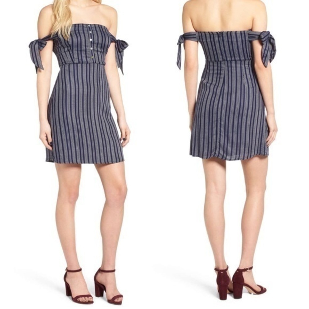 Off the shoulder strip navy blue dress - Picture 2 of 3